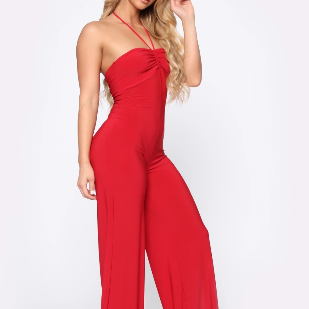 Weekend In Miami Halter Jumpsuit - Red - Picture 5 of 5